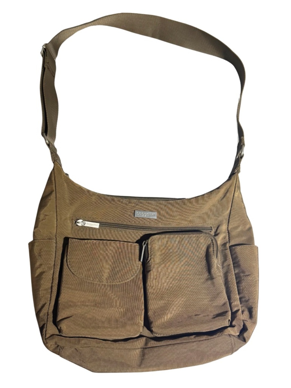 Baggallini Beige Nylon Adjustable Multi-Pocket Shoulder Bag Everyday Neutral